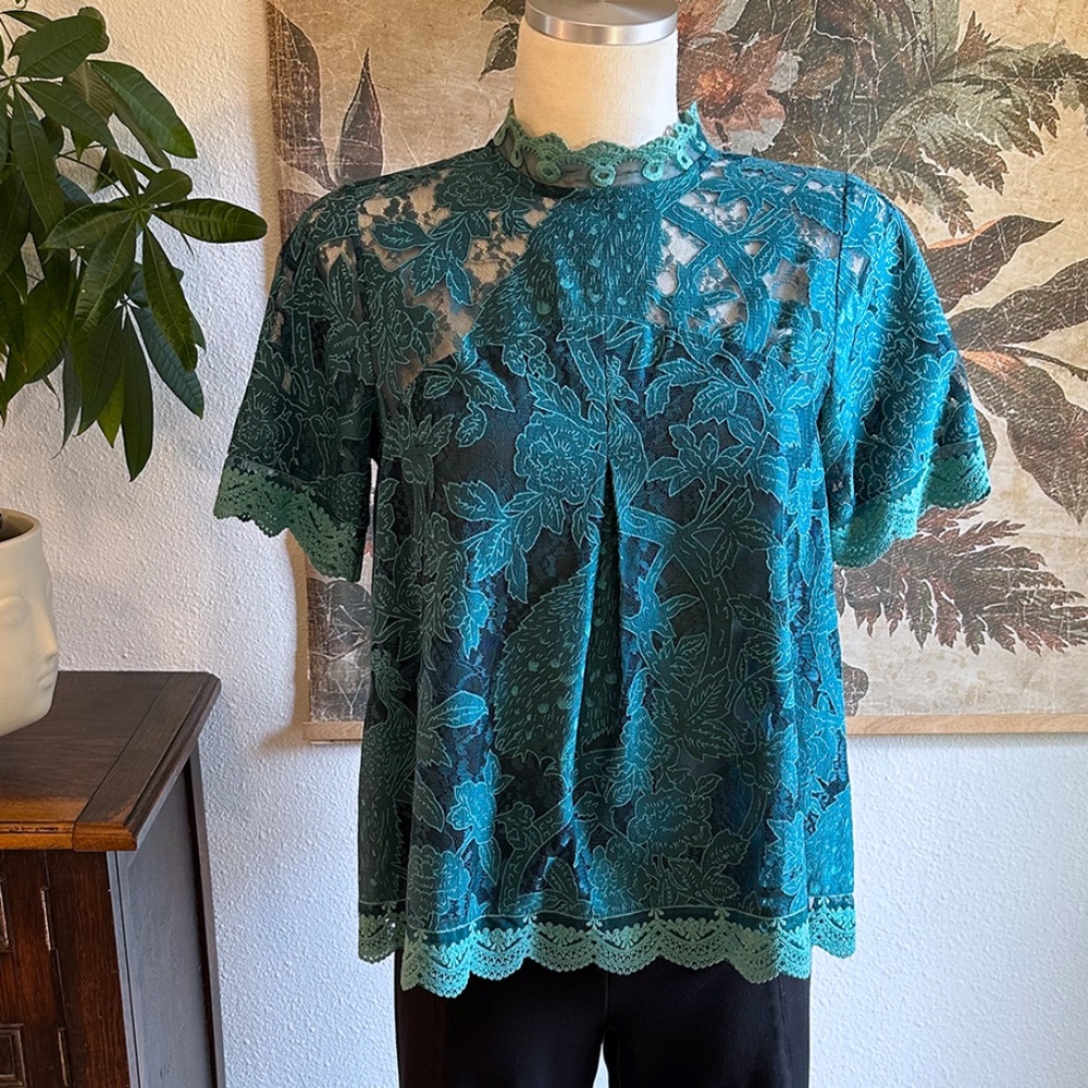 Teal Lace Blouse, Size 6